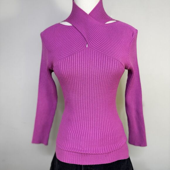 Vtg Cache Pink Ribbed Cutout Knit Long Sleeve Top Indie Glam Fairy Girlcore 90s - Picture 1 of 6